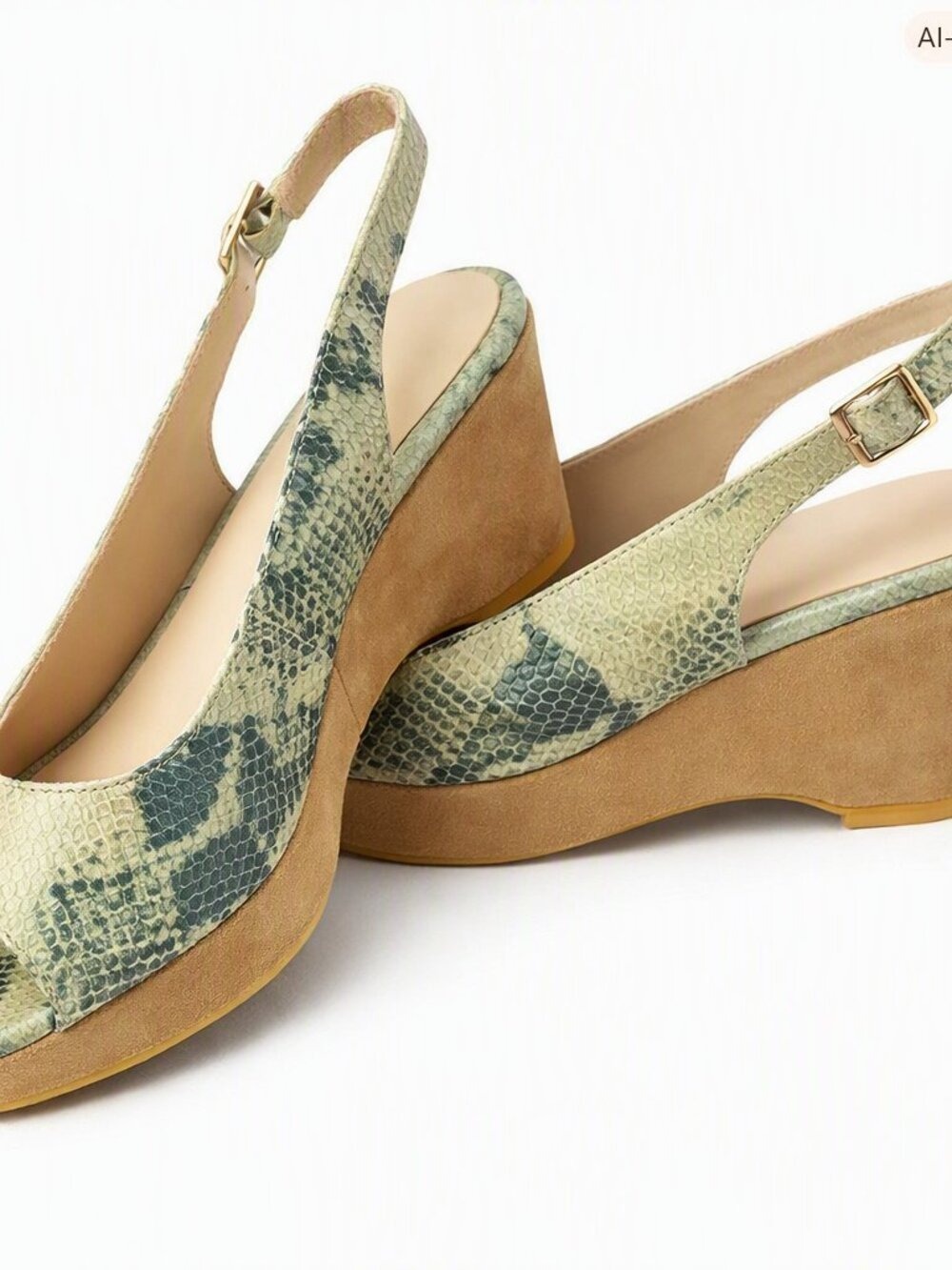 Sacha London Green Snake-Print Suede Wedge Slingbacks • Size 8 • 3” Heel • New